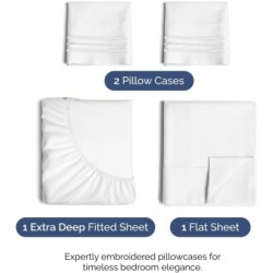 Extra Deep Pocket King Sheets - 4 Piece Breathable & Cooling Bed Sheets - Hotel Luxury Bed Sheet Set - Soft, Wrinkle Free & Comfy - Easily Fits Extra Deep Mattresses - Deep Pocket White Sheets Set