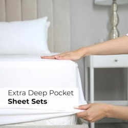 Extra Deep Pocket King Sheets - 4 Piece Breathable & Cooling Bed Sheets - Hotel Luxury Bed Sheet Set - Soft, Wrinkle Free & Comfy - Easily Fits Extra Deep Mattresses - Deep Pocket White Sheets Set