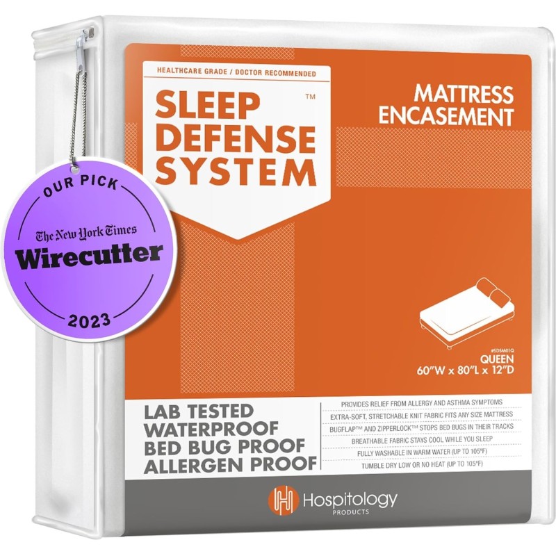 HOSPITOLOGY PRODUCTS Mattress Encasement - Zippered Bed Bug Dust Mite Proof Hypoallergenic - Sleep Defense System - Queen - Waterproof - Stretchable - Standard 12" Depth - 60" W x 80" L