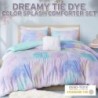 Intelligent Design Twin Comforter Set, Watercolor Twin Bedding Sets, Tie Dye Comforter Set for Teen Girl & Boys, 3 Pieces Cassiopeia Comforter, Sham, Throw Pillow Twin/Twin XL Pink/Blue