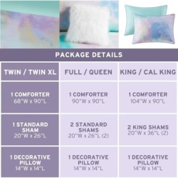 Intelligent Design Twin Comforter Set, Watercolor Twin Bedding Sets, Tie Dye Comforter Set for Teen Girl & Boys, 3 Pieces Cassiopeia Comforter, Sham, Throw Pillow Twin/Twin XL Pink/Blue