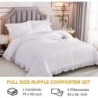 Andency White Comforter Full Size, 3 Pieces Solid Farmhouse Shabby Chic Ruffle Bedding Sets, All Season Soft Lightweight Comfy Down Alternative Bed Set for Girls Teens Men Women