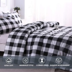 Andency Black Plaid Comforter Set Queen Size (90x90 Inch), 3 Pieces (1 Gingham Comforter and 2 Pillowcases), Summer Lightweight Microfiber Buffalo Check Down Alternative Comforter Set