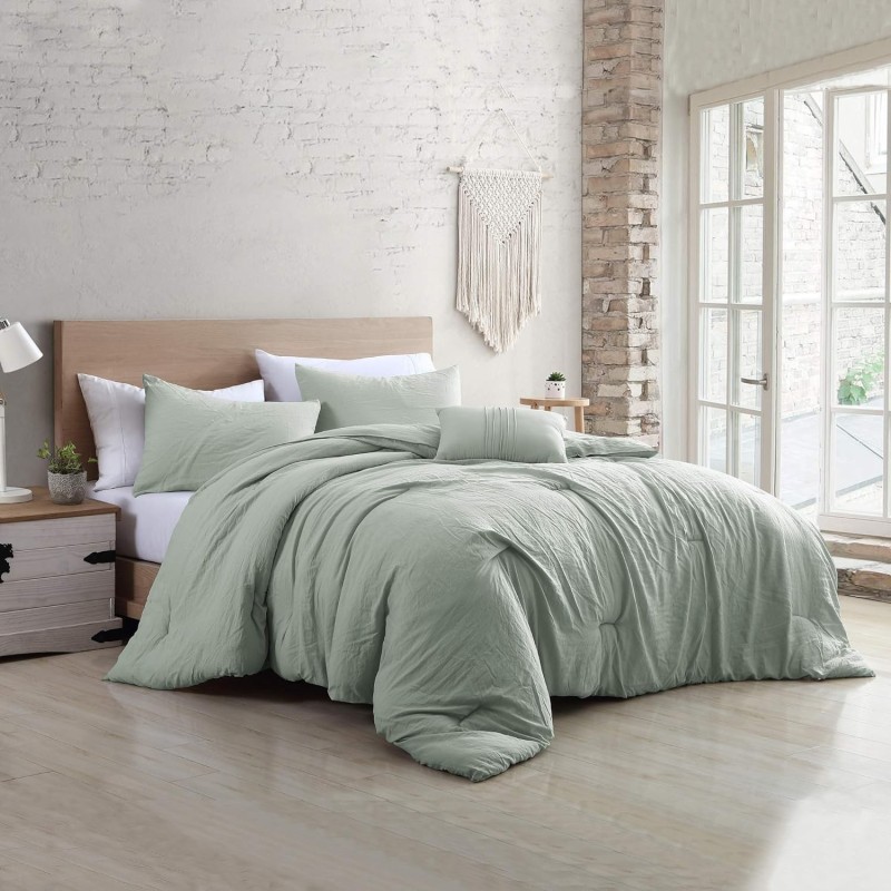 Modern Threads - Comforter Set - Down Alternative Brushed Microfiber - Elegant All Season Bedspread Set - Includes Comforter, Shams, & Decorative Pillow - Luxurious Bedding - King, Spa