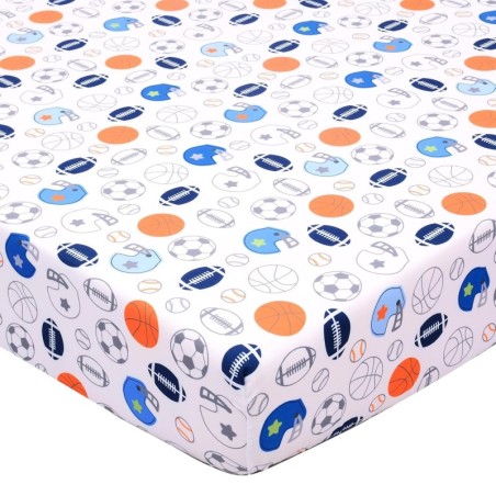 Crib Sheet - 1 Pack Sports Theme Nursery Bedding Sheet - Footballs Printed Standard Size Infant Bed Sheet Basketball Baby Boy Bed Linens for Crib by UOMNY