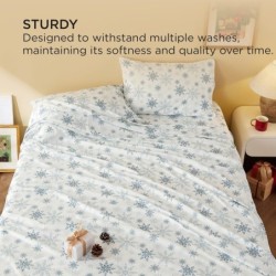 Bedsure Flannel Sheets King Size，Warm Extra Soft Flannel Bed Sheets Set with Deep Pockets，Breathable Brushed Flannel Bedding, Grey Blue