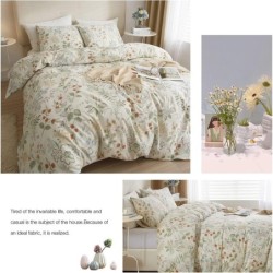 AMWAN Duvet Cover Set King White Floral Duvet Cover Cotton Floral Bedding Sets Chic Flower Botanical Comforter Cover Garden Style Vintage Floral Bedding Duvet Cover with 2 Pillowcases 104''x90''