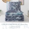 Andency Queen Size Comforter Set Grey (90x90 Inch) - 3 Pieces Soft Lightweight Microfiber Branches Bedding Comforter Set, Fluffy Bed Set (1 Comforter, 2 Pillowcases)