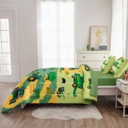 Twin Construction Bedding Set for Boys Kids Farm Tractor Bedding 4 Pieces Cars Twin Comforter Set for Boys, Twin Truck Bed in a Bag Set Boys