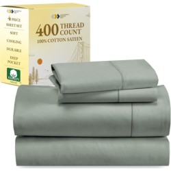 California Design Den 100% Cotton Sheets, Softest Queen Sheet Set, Cooling Sheets for Bed with Deep Pockets, 400 Thread Count Sateen, Bedding Sheets & Pillowcases, Queen Sheets (Sage Green)