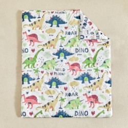 Dinosaur Crib Bedding Set - 3 Pieces White Dino Baby Quilted Crib Comforter with Crib Fitted Sheet and Crib Skirt for Boys Girls Cute Colorful Baby Bed Set with Red Green Brown Navy Dinosaurs