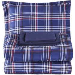 EMME Twin Comforter Set Bed in a Bag Plaid, 5 Piece Navy Blue Bedding Sets Twin Size with Sheets, Twin XL Comforter, Pillowcase&Sham, Soft Down Alternative Bed Set for All Season