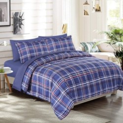 EMME Twin Comforter Set Bed in a Bag Plaid, 5 Piece Navy Blue Bedding Sets Twin Size with Sheets, Twin XL Comforter, Pillowcase&Sham, Soft Down Alternative Bed Set for All Season