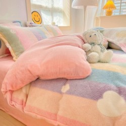 MorroMorn Twin Bedding Sets, Pink Rainbow Duvet Cover Set, Fluffy Comforter Covers Blanket Ultra Soft Kawaii Cute for Girls Kids Toddler Teen Women Twin/Twin XL Size