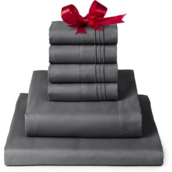 Mellanni Iconic King Sheet Set - 6-Piece Bed Sheets, (Including 4 Pillowcases), 16-Inch Deep Pocket, Easy Care, Extra Soft, Cooling Sheets, Brushed Microfiber - Gray