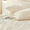 Queen Comforter Set Wheat Bedding - Ruched Comforter Queen Size Bed Set Boho Shabby Chic Bedding for Bedroom Comforter Fluffy 3 Piece Ruffle Comforter Set with Pillow White Bedding Soft