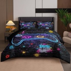 MWMWMW Gamer Bedding Set for Boys Kids, Boys Comforter Set Full Size, Kids Comforter Set for Boys Teens, Boys Full Size Bedding Sets, Gaming Bedding Sets with 2 Pillowcases for Boys Bedroom Decor