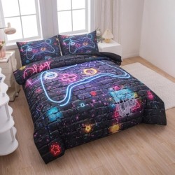 MWMWMW Gamer Bedding Set for Boys Kids, Boys Comforter Set Full Size, Kids Comforter Set for Boys Teens, Boys Full Size Bedding Sets, Gaming Bedding Sets with 2 Pillowcases for Boys Bedroom Decor