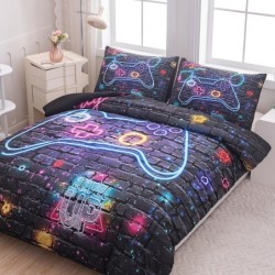 MWMWMW Gamer Bedding Set for Boys Kids, Boys Comforter Set Full Size, Kids Comforter Set for Boys Teens, Boys Full Size Bedding Sets, Gaming Bedding Sets with 2 Pillowcases for Boys Bedroom Decor