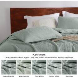 Bedsure Boho Quilt Queen Size Sage Green, Modern Geometric Stitched Pattern, Ultra Soft and Lightweight Bedding Set, 3 Pieces, 1 Quilt and 2 Pillow Shams