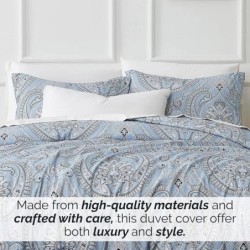 Southshore Fine Living, Inc. Oversized Full/Queen Size Comforter Bedding Set, Boho Bedding, Paisley Print Bedspread, Full Size/Queen Bed Comforter Set with 2 Matching Shams, Pure Melody Aqua