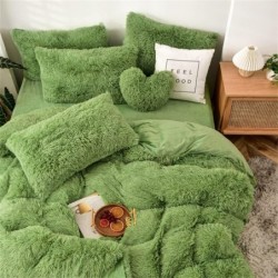 Fluffy Duvet Cover Set Full Size Green Ultra Soft Shaggy Fluffy Comforter Cover Set Fuzzy Quilt Cover Set Bedding Set 3Pcs (1Duvet Cover + 2Pillow Shams) with Zipper Closure Avocado Green