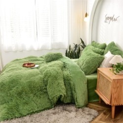 Fluffy Duvet Cover Set Full Size Green Ultra Soft Shaggy Fluffy Comforter Cover Set Fuzzy Quilt Cover Set Bedding Set 3Pcs (1Duvet Cover + 2Pillow Shams) with Zipper Closure Avocado Green