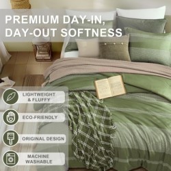 Olive Green Queen Bedding Sets,3 Piece Queen Comforter Set with Shams, Soft Microfiber Warm Queen Bed Set for Bedroom, 90"*90"(Olive Green, Queen)