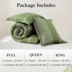 Olive Green Queen Bedding Sets,3 Piece Queen Comforter Set with Shams, Soft Microfiber Warm Queen Bed Set for Bedroom, 90"*90"(Olive Green, Queen)