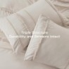 Bedsure Tufted Boho Comforter Set Queen Size, Beige Strip Boho Bedding Comforter Set, 3 Pieces Vintage Farmhouse Embroidery Bed Set for All Seasons, Soft Shabby Chic Bedding Set with 2 Pillowcases