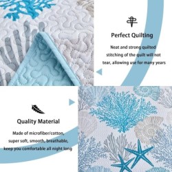 Tritard 3 Piece Coastal Quilt Sets Full/Queen Size - Reversible Microfiber Quilts with 2 Shams Soft Lightweight Beach Bedding Nautical Bedspread Coverlet Summer Comforter for All Season, 90''x96'', C1