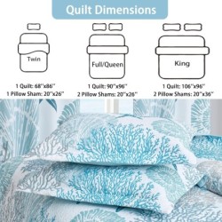 Tritard 3 Piece Coastal Quilt Sets Full/Queen Size - Reversible Microfiber Quilts with 2 Shams Soft Lightweight Beach Bedding Nautical Bedspread Coverlet Summer Comforter for All Season, 90''x96'', C1