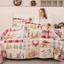 Christmas Bedding Set King Size Christmas Quilt Bedspread Holiday Xmas Bedding Buffalo Plaid Patchwork Rustic Quilt Lodge Cabin Bedding Lightweight Reversible Coverlet Christmas Home Decor Quilt