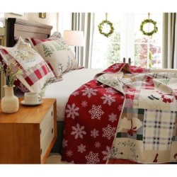 Christmas Bedding Set King Size Christmas Quilt Bedspread Holiday Xmas Bedding Buffalo Plaid Patchwork Rustic Quilt Lodge Cabin Bedding Lightweight Reversible Coverlet Christmas Home Decor Quilt