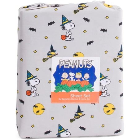 Berkshire Blanket & Home Co. Peanuts Halloween Fall Themed Sheet Sets (Gray - Bats, Stars, Full Moons, Queen)