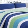 Cozy Line Home Fashions Waylon Navy Blue Green White Striped 100% Cotton Reversible Bedding Quilt Set, Coverlet Bedspread (Blue/Green, Twin - 2 Piece)