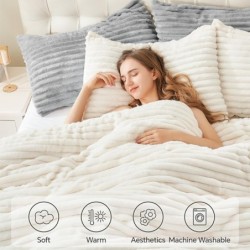 BEDELITE Fleece Queen Comforter Set -Super Soft & Warm Fluffy White Bedding, Luxury Fuzzy Heavy Bed Set for Winter with 2 Pillow Cases