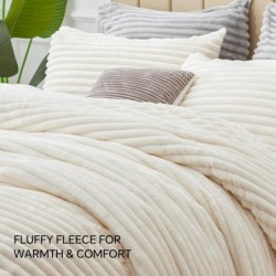 BEDELITE Fleece Queen Comforter Set -Super Soft & Warm Fluffy White Bedding, Luxury Fuzzy Heavy Bed Set for Winter with 2 Pillow Cases