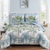 WONGS BEDDING Botanical Comforter Set Queen, 7 Pieces Blue Palm Tree Bed in a Bag, Reversiable Soft Microfiber Coastal Beach Bedding with Comforter, Flat Sheet, Fitted Sheet, Pillow Shams Pillowcases