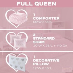 Mi Zone Rosalie Comforter Set for Girls, Ultra-Soft Microlight Plush Metallic Printed Hearts Brushed Reverse Overfilled Down Alternative Hypoallergenic All Season, , Full/Queen, Pink/Silver, 4 Piece