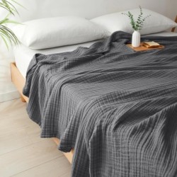 PHF 100% Cotton Muslin Blanket King Size 108" x 90", 4-Layer Lightweight and Breathable Blanket for Summer, Luxuriously Soft Gauze Blanket for Couch Bed, Black Grey