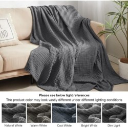 PHF 100% Cotton Muslin Blanket King Size 108" x 90", 4-Layer Lightweight and Breathable Blanket for Summer, Luxuriously Soft Gauze Blanket for Couch Bed, Black Grey