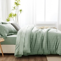 CozyLux Queen Seersucker Comforter Set with Sheets Sage Green Bed in a Bag 7-Pieces All Season Bedding Sets with Comforter, Pillow Sham, Flat Sheet, Fitted Sheet, Pillowcase