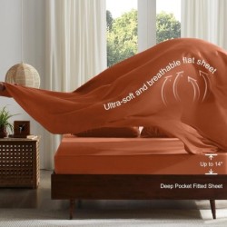 UNILIBRA Queen Comforter Set with Sheets, 7 Pieces Boho Terracotta Bed in a Bag Set, Brunt Orange Ruched Bedding Sets All Seasons with Flat Sheet, Fitted Sheet, Pillow Shams, Pillowcases