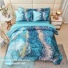 PERFEMET 6 Pcs Teal Marble Comforter Set Queen Watercolor Marble Printed Quilt Set Luxury Retro Artwork Style Teal and Gold Bed in A Bag Complete Set(Teal, Queen)