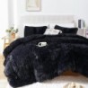 Smoofy Faux Fur Black Comforter Set Queen Size 3Pcs Fluffy Fuzzy Plush Comforter Set Cute Soft Shaggy Velvet Double-Sided Bedding Set (1 Faux Fur Comforter + 2 Faux Fur Pillowcases)