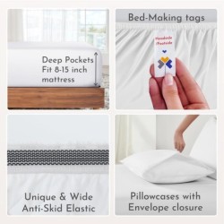 California Design Den 100% Organic Cotton Sheets for King Size Bed, Percale, Deep Pocket King Sheets, GOTS Certified Percale Sheets, Hotel Sheets, 4 Piece King Size Sheets, White Sheets