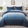 Gradient Blue Queen Comforter Set - 7 Pieces Ombre Navy Blue White Microfiber Bed in a Bag - All Season Down Alternative Light Ocean Sea Blue Abstract Bedding Set for Teen Boys Girls Women (90" x90")