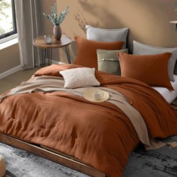 Burnt Orange King Size Comforter Set, Premium Summer King Bedding Set 3 Piece, Crinkle Design King Bed Set with Minimalist Comforter & Shams (King, 102"x90")