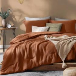 Burnt Orange King Size Comforter Set, Premium Summer King Bedding Set 3 Piece, Crinkle Design King Bed Set with Minimalist Comforter & Shams (King, 102"x90")